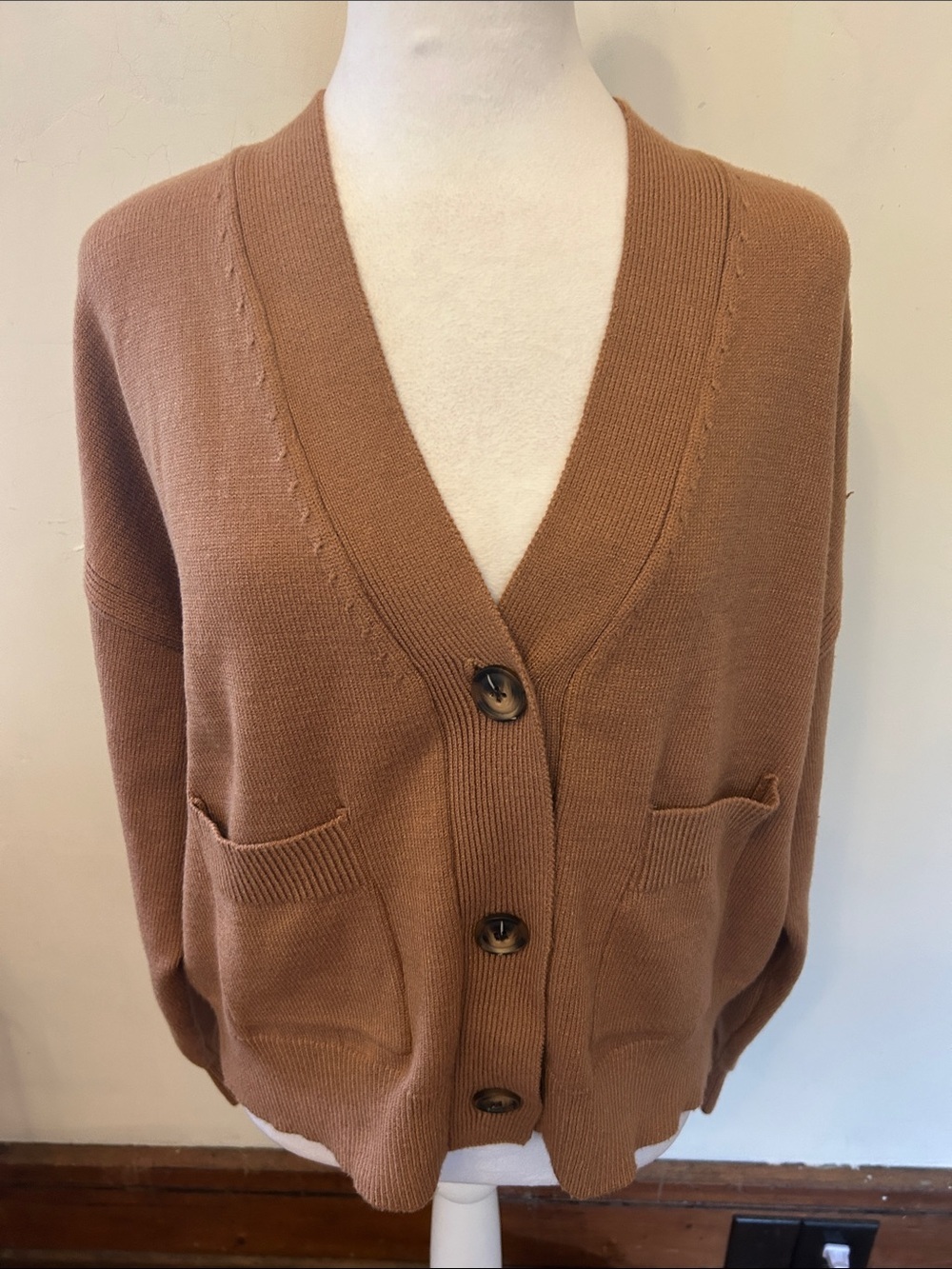 Philosophy V-Neck Button Front Brown Cardigan Sweater Size L New